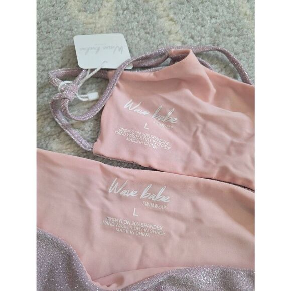 Wave Babe Light Pink Shimmer Bikini L NWT - Picture 7 of 8